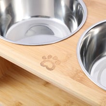 Bamboo Dog Feeder with Stainless Steel Bowls